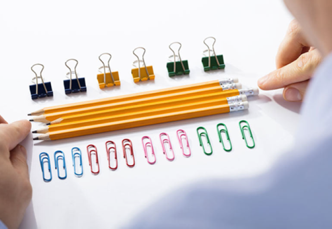 obsessive-compulsive disorder: pencils and clips in perfect alignment
