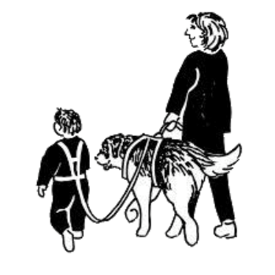 Mother and autistic son with their service dog