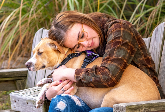 woman with her service dog